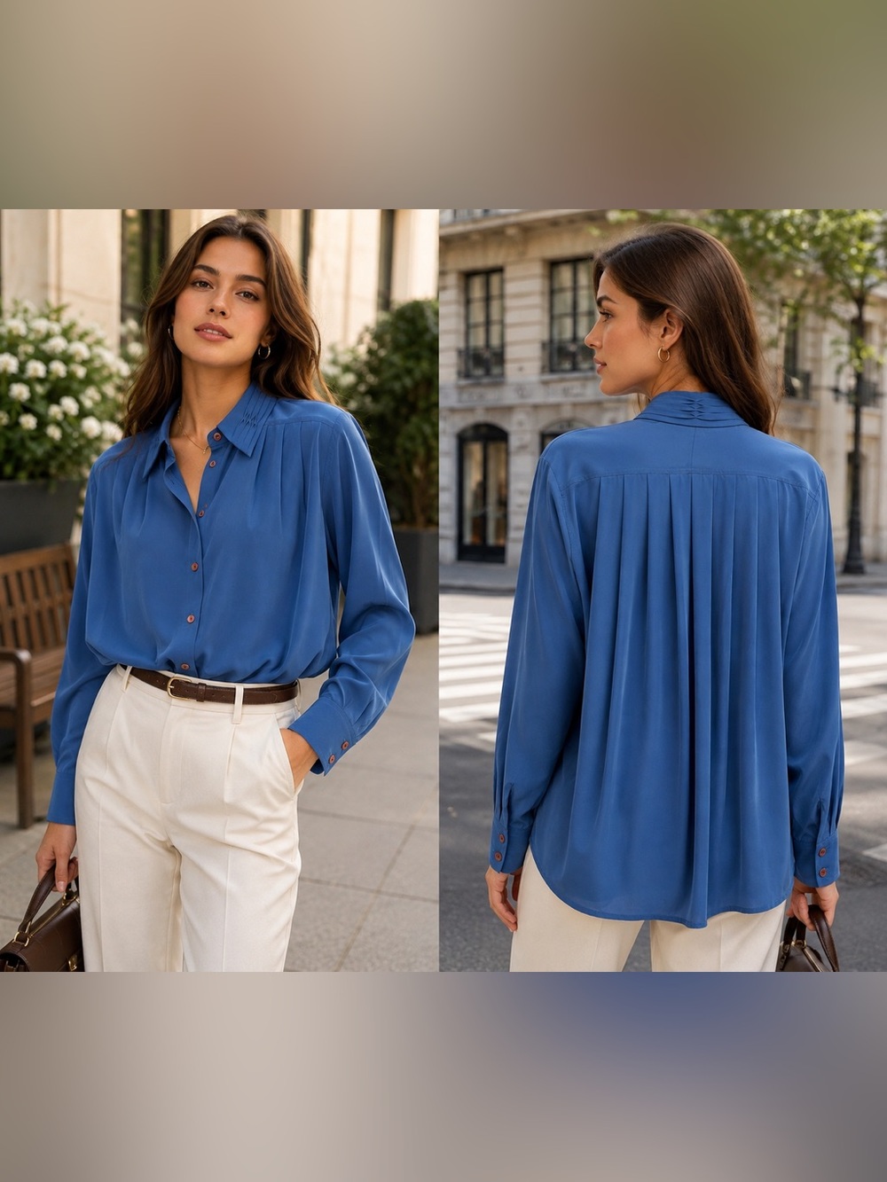 Vintage 80’s Elegant Royal Blue Pleated Women’s Blouse